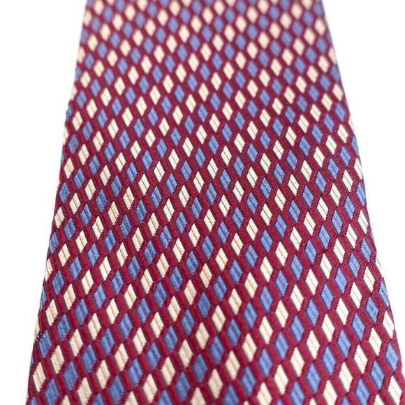 Jos A Bank Corporate Collection Burgundy Red Geometric Check Woven Silk Tie - Picture 2 of 6